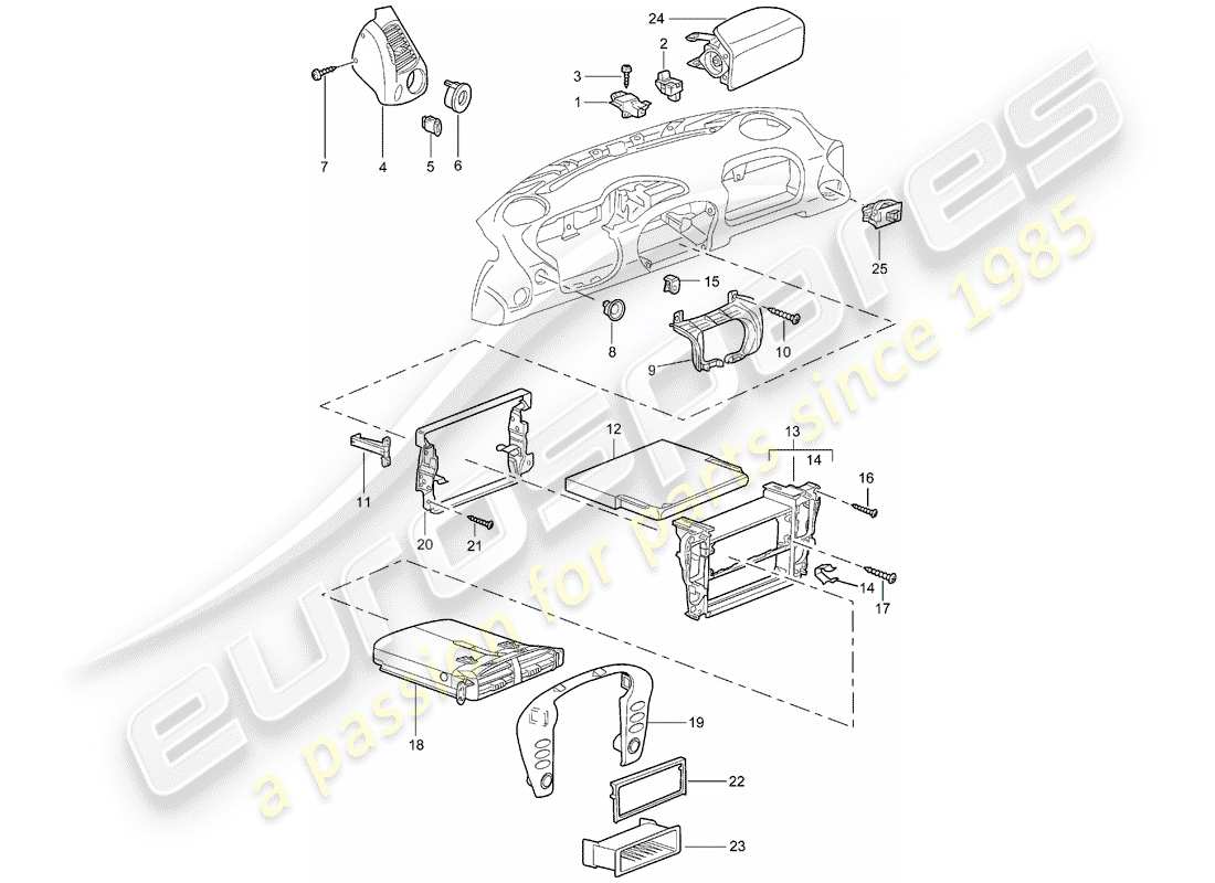 porsche 2003 (986 boxster) zubehör - armaturentafelverkleidung ersatzteildiagramm