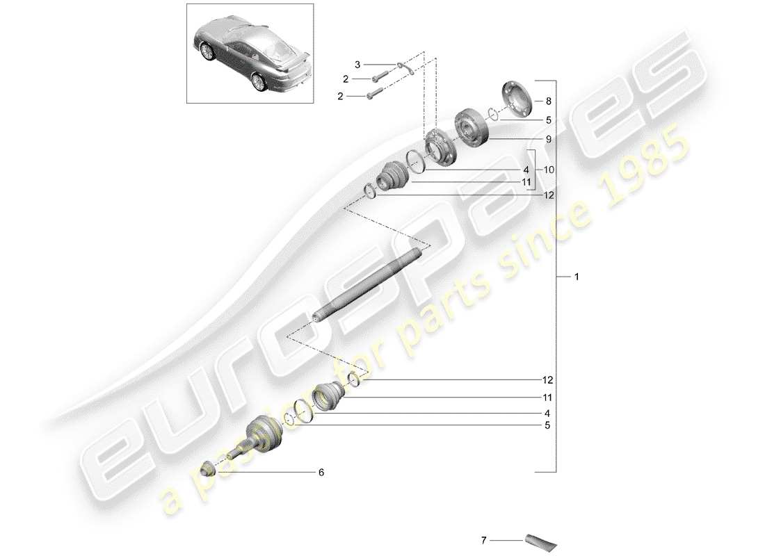 porsche 2014 (991-1 r/gt3/rs) antriebswelle teilediagramm