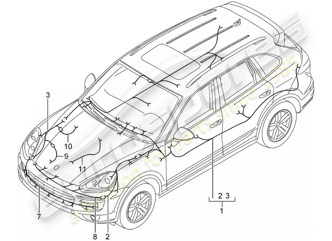 porsche 2011 (cayenne e2 92a) kabelbäume teilediagramm