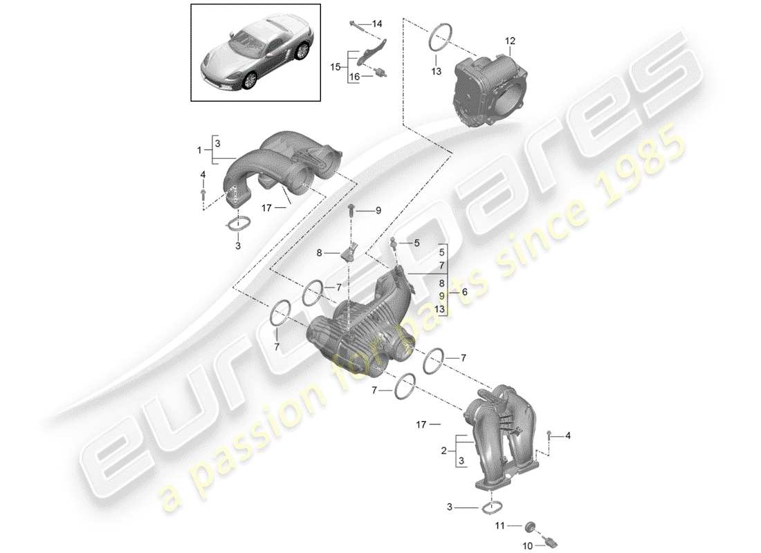 porsche 2017 (718 boxster) ansaugluftverteiler teilediagramm