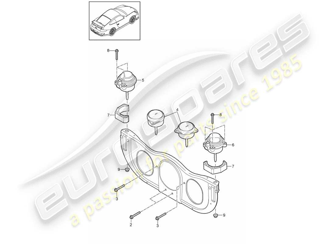 porsche 2011 (997-2 gt3) motoraufhängung teilediagramm