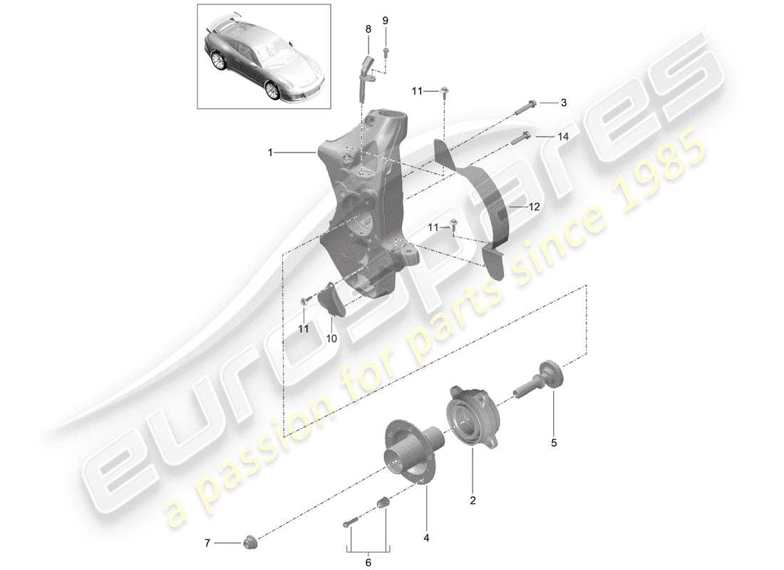 porsche 2014 (991-1 r/gt3/rs) radträger ersatzteildiagramm
