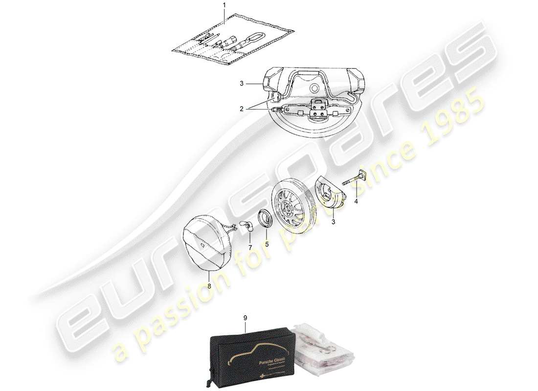 porsche 2004 (986 boxster) werkzeug - wagenheber ersatzteildiagramm