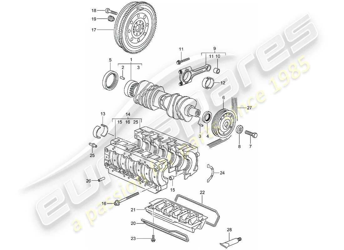 porsche 2002 (986 boxster) kurbelwelle teilediagramm