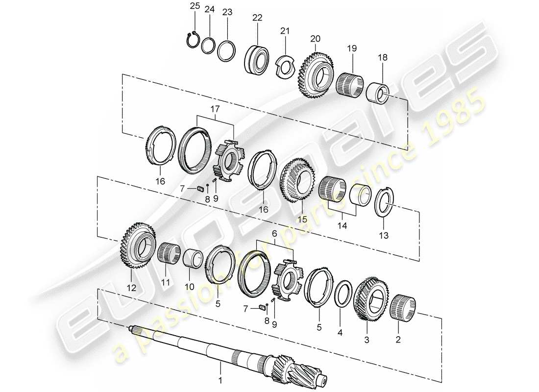 porsche 2004 (986 boxster) zahnräder und wellen ersatzteildiagramm