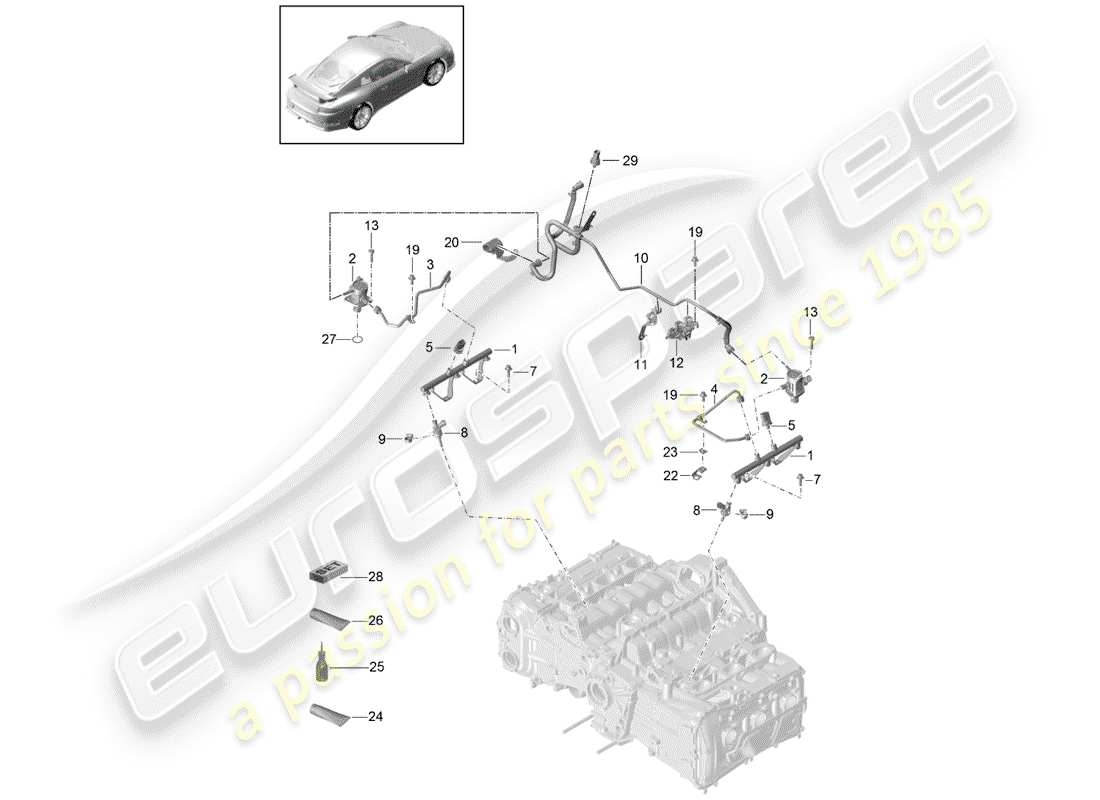 porsche 2014 (991-1 r/gt3/rs) kraftstoffsammelrohr ersatzteildiagramm