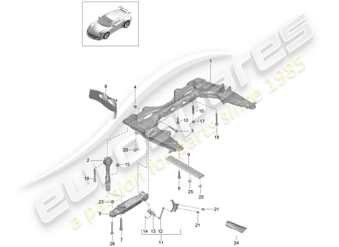 porsche 2020 (991-2 r/gt3/rs) quertraeger ersatzteildiagramm