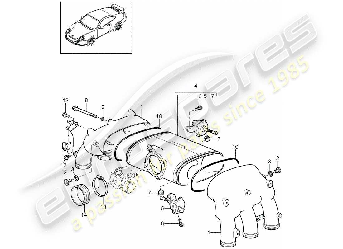 porsche 2011 (997-2 gt3) ansaugluftverteiler teilediagramm
