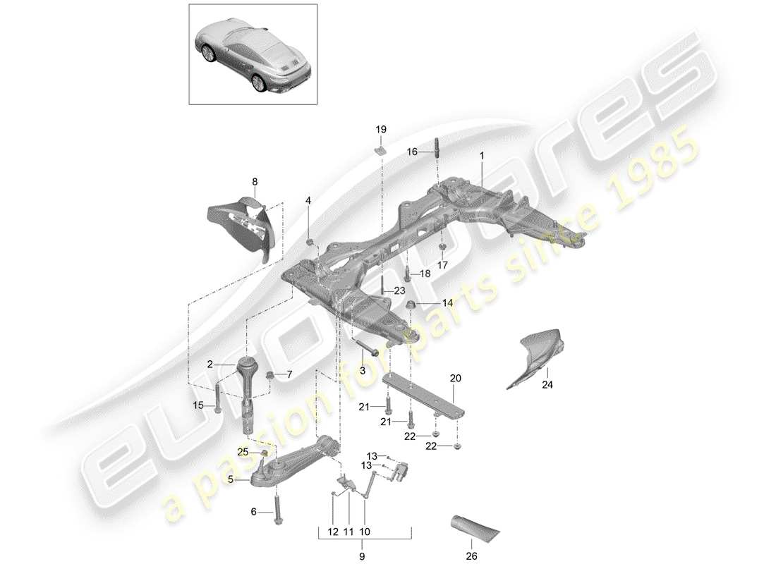 porsche 2017 (991-2 turbo) quertraeger ersatzteildiagramm