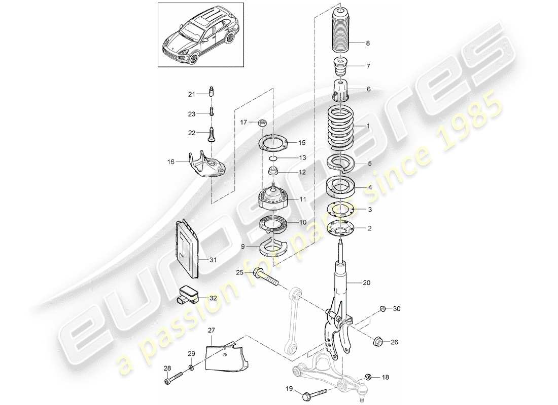 porsche 2012 (cayenne e2 92a) aufhängung teilediagramm