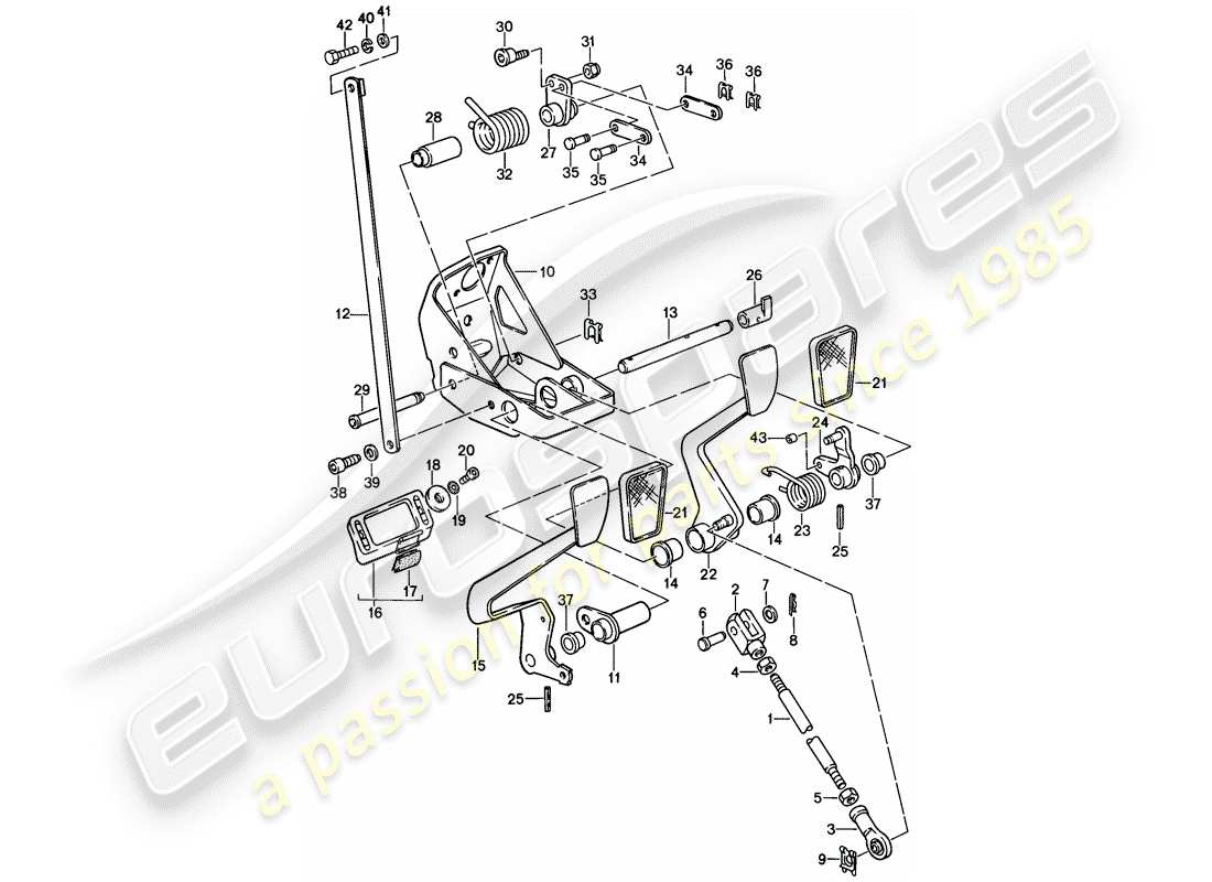 porsche 1989 (911) pedale teilediagramm