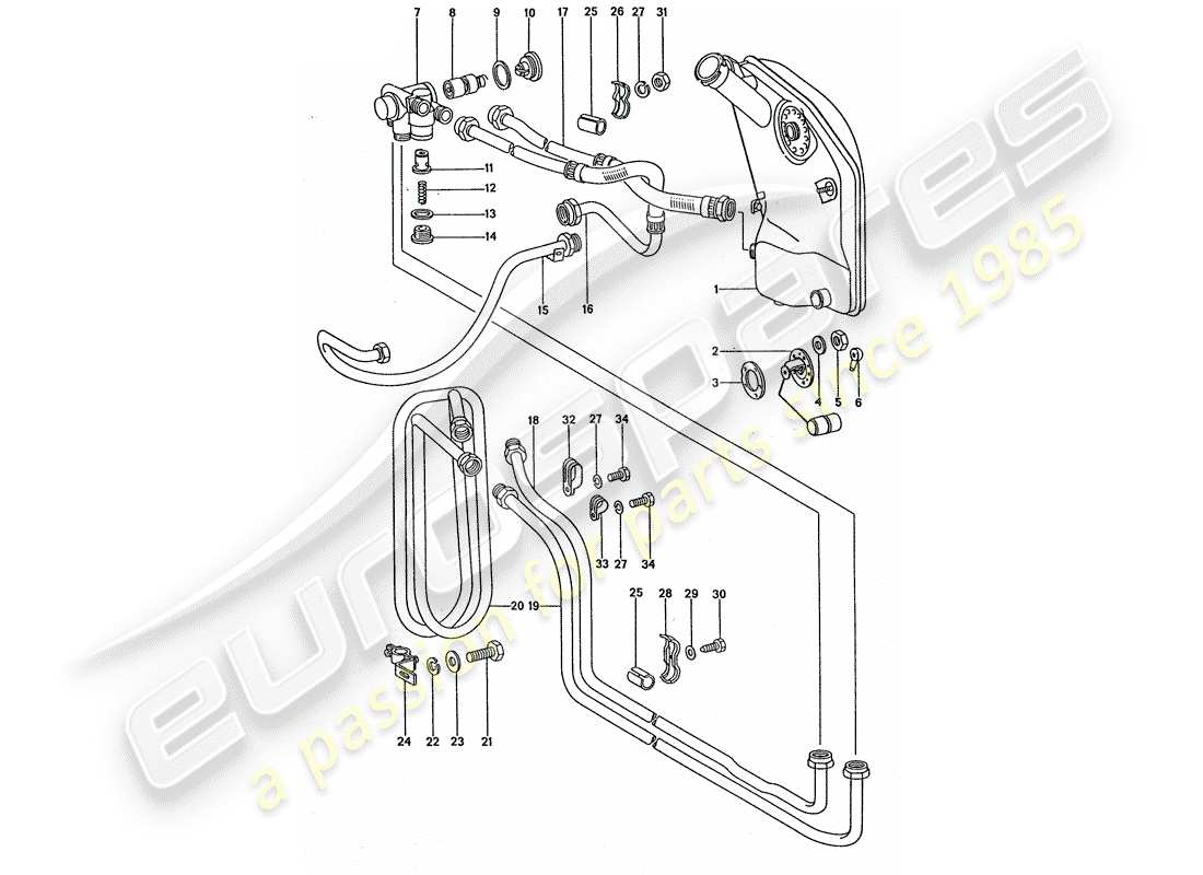 porsche 1975 (911 turbo) motorschmierung - kühlerspule teilediagramm