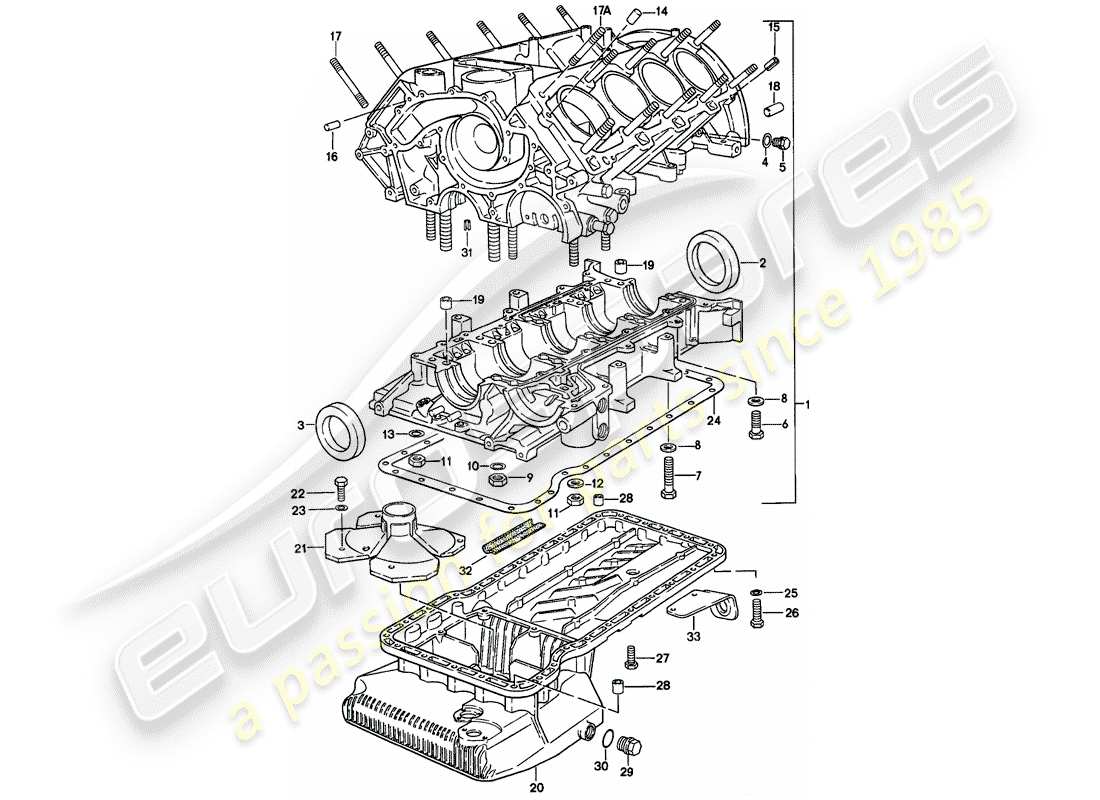 porsche 1980 (928) kurbelgehäuse-teilediagramm