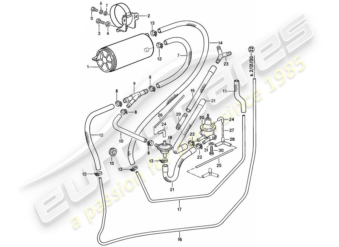 porsche 1983 (928) tankbelüftung teilediagramm