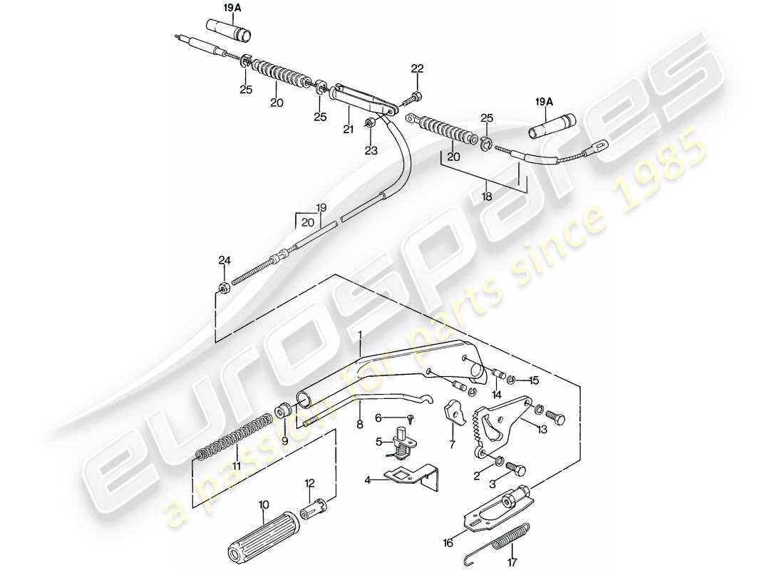 porsche 1976 (924) handbremshebel ersatzteildiagramm