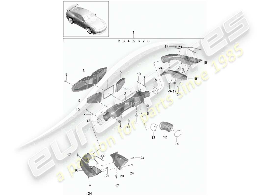 porsche 2014 (991-1 r/gt3/rs) luftfilter - teilediagramm
