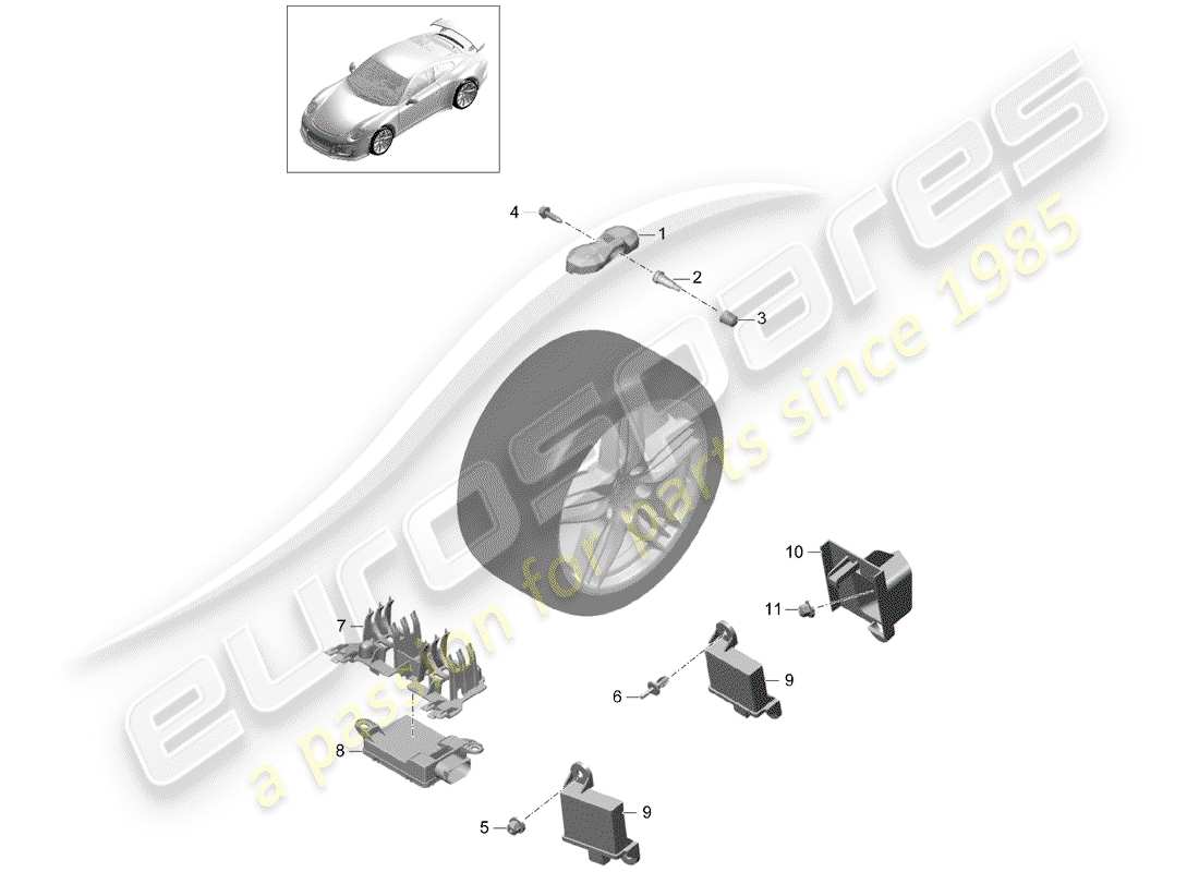 porsche 2014 (991-1 r/gt3/rs) reifendruck-kontrollsystem teilediagramm