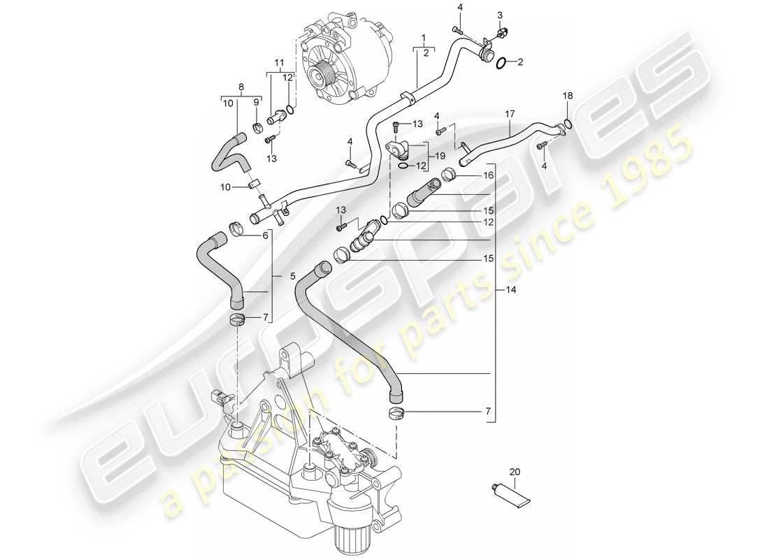 porsche 2003 (cayenne e1 9pa) wasserkühlung teilediagramm
