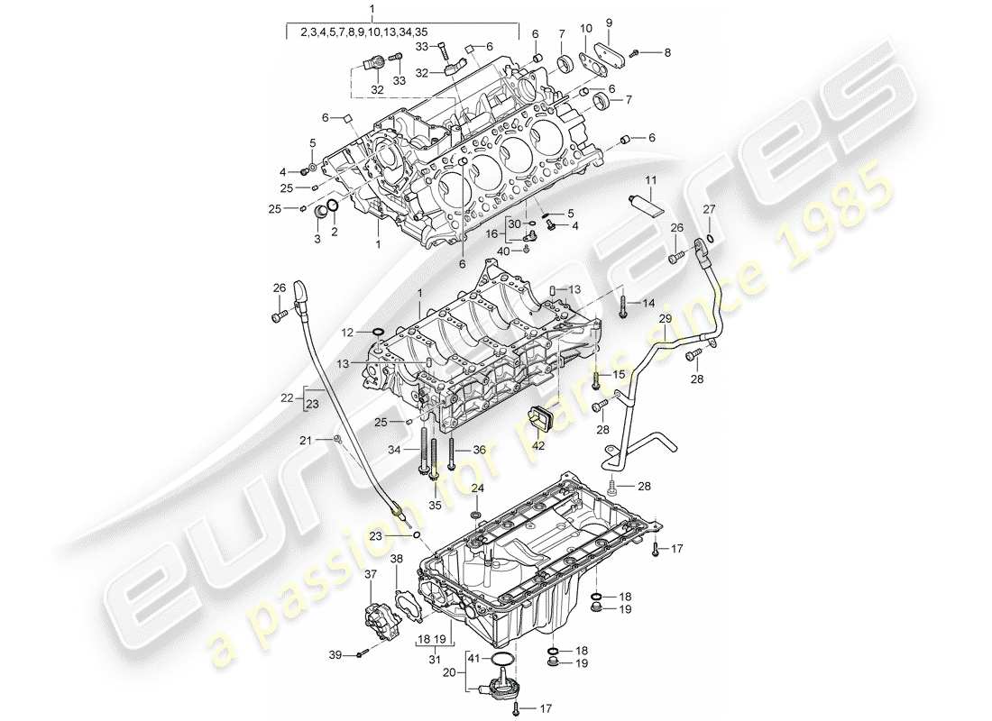 porsche 2003 (cayenne e1 9pa) kurbelgehäuse-teilediagramm