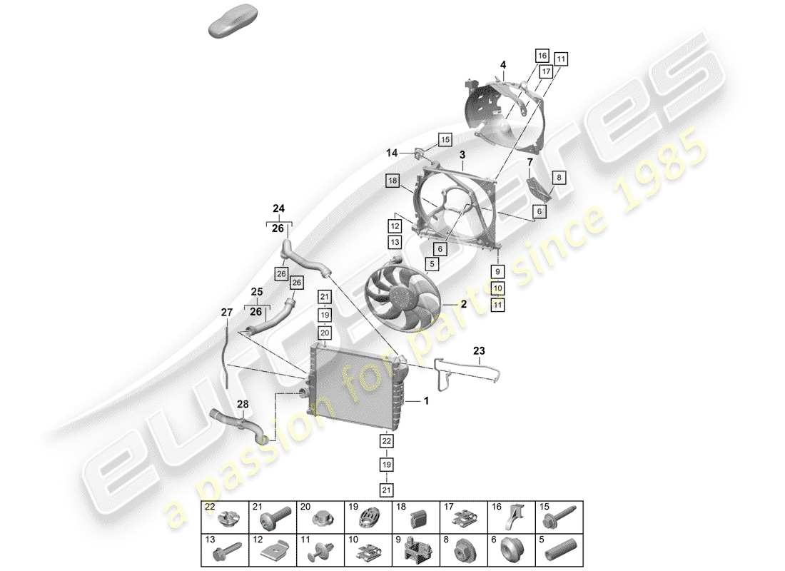 porsche 2020 (718 boxster spyder) kühler-teilediagramm