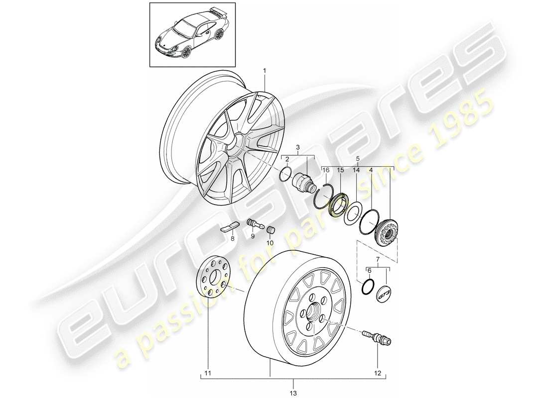 porsche 2011 (997-2 gt3) zentralverriegelung ersatzteildiagramm