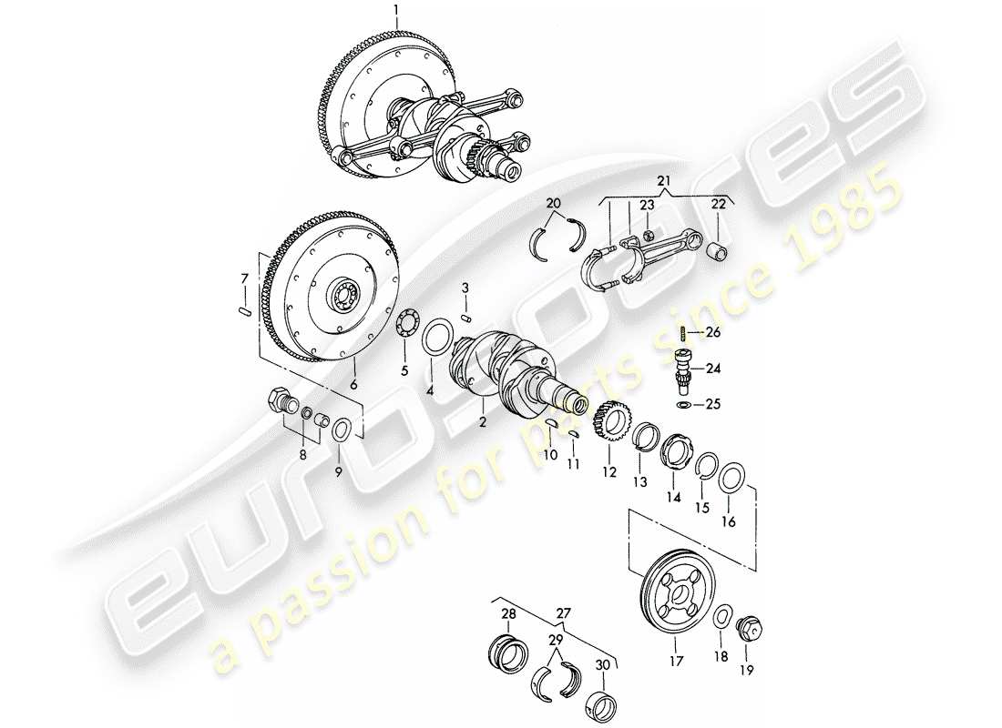 porsche 1965 (911/912) kurbelwellen- und pleuelstangen ersatzteildiagramm
