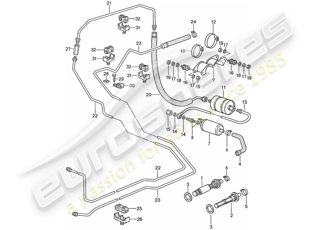 porsche 1989 (928) kraftstoffsystem teilediagramm