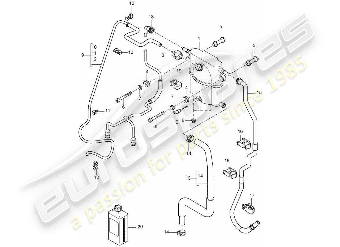 porsche 2005 (carrera gt) wasserkühlung 3 - flüssigkeitsbehälter ersatzteildiagramm
