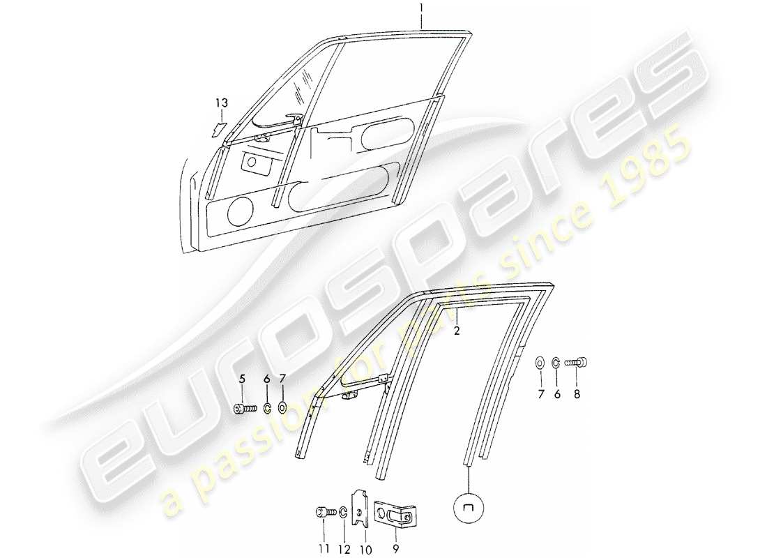 porsche 1972 (911) fensterrahmen ersatzteildiagramm