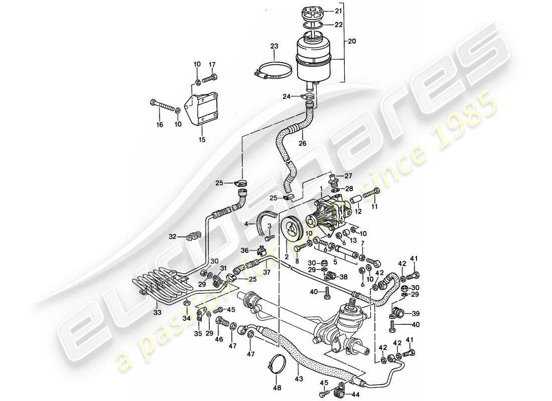 porsche 1994 (968) servolenkung - servolenkpumpe - leitungen ersatzteildiagramm
