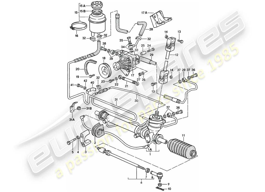 porsche 1983 (944) servolenkung - lenkgetriebe - servolenkpumpe - leitungen ersatzteildiagramm