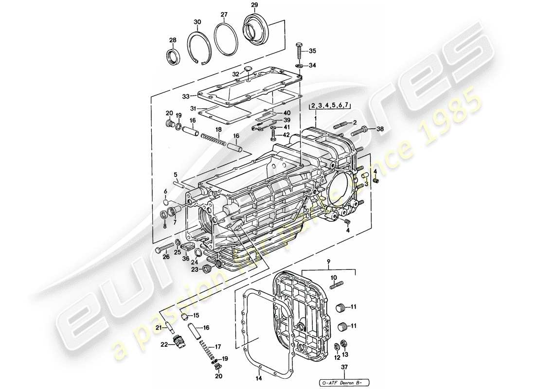 porsche 1978 (928) ersatzgetriebe - getriebegehäuse - schaltgetriebe teilediagramm