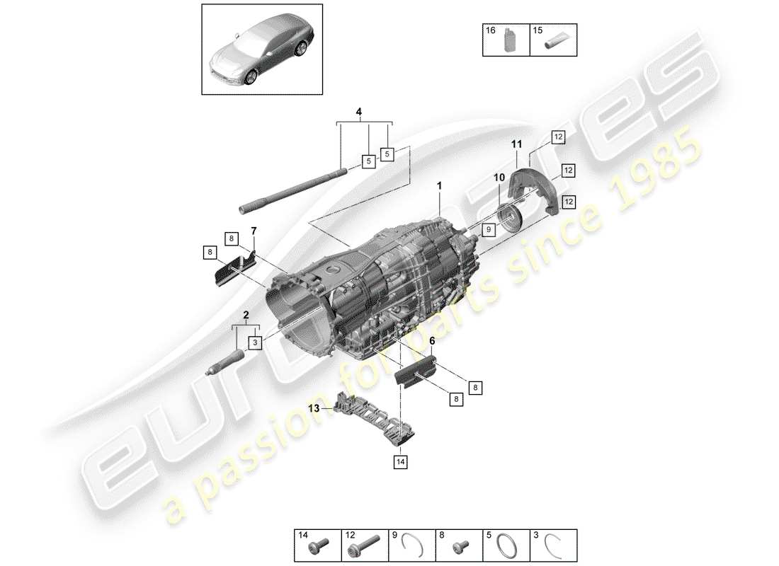porsche 2020 (panamera 971-1) 8-speed doppelkupplungsgetriebe teilediagramm