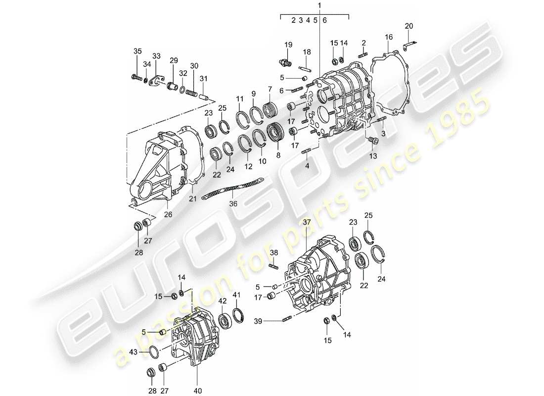 porsche 1998 (993) getriebegehäuse - getriebeabdeckung ersatzteildiagramm