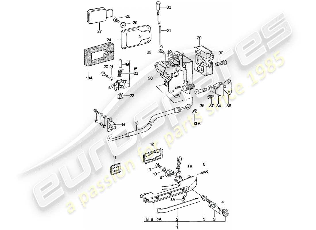porsche 1981 (924) türgriff - türverriegelung ersatzteildiagramm