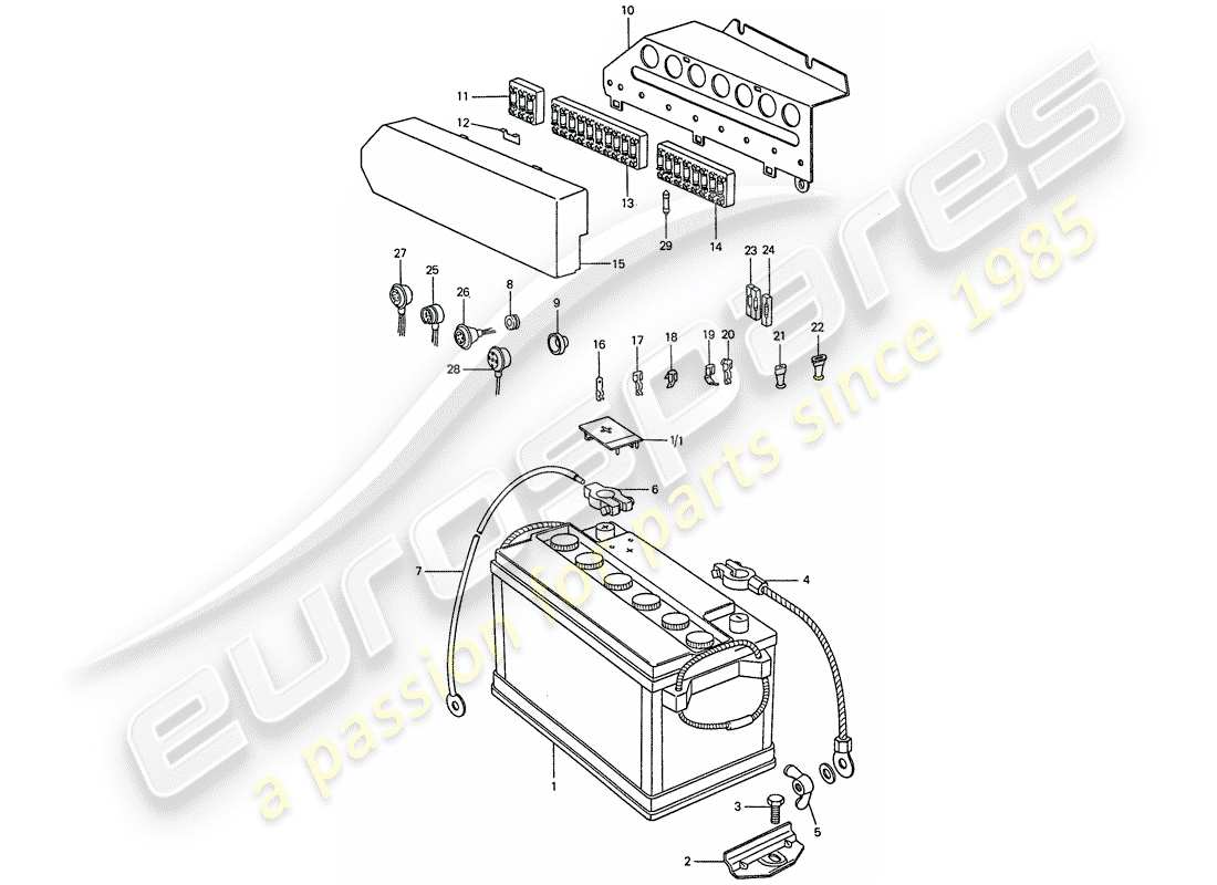 porsche 1977 (911) batterie - platte ersatzteildiagramm
