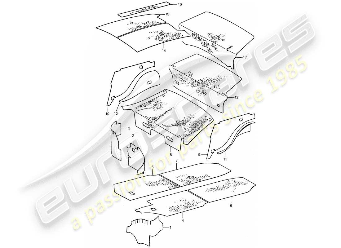 porsche 1977 (911) karosserie - schallabsorbatoren ersatzteildiagramm