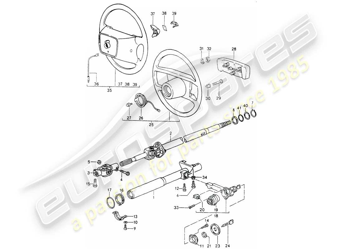 porsche 1991 (964) lenkschutzrohr - zwischenlenkwelle - lenkräder ersatzteildiagramm
