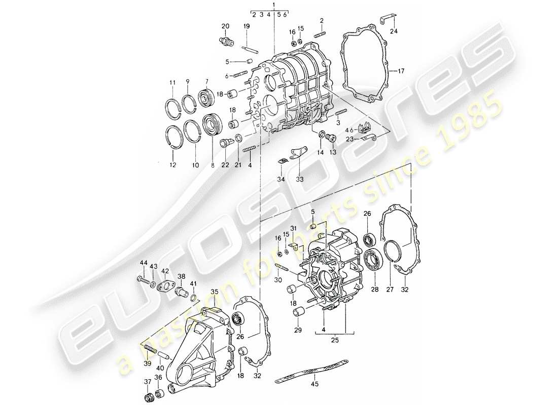 porsche 1993 (964) getriebegehäuse - getriebeabdeckung ersatzteildiagramm