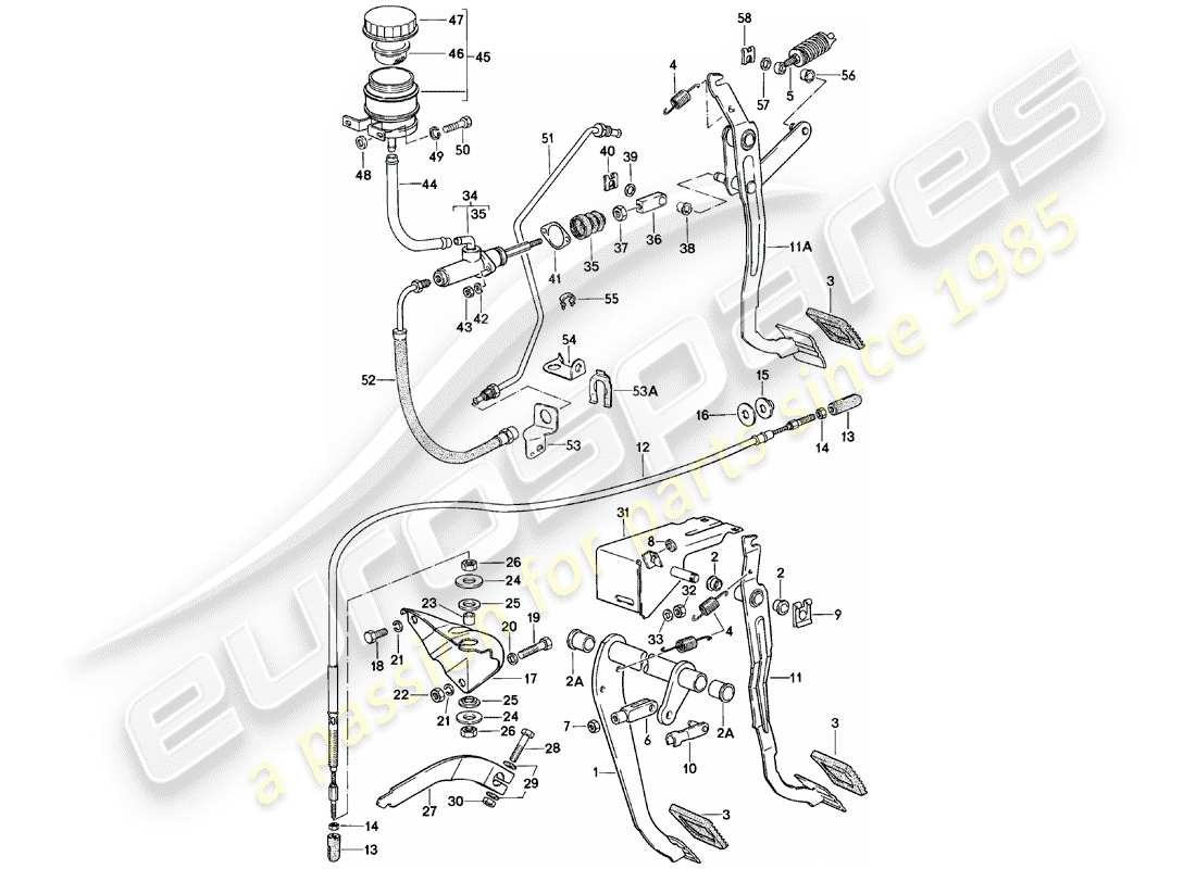 porsche 1983 (924) brems- und kupplungspedalen - cluster-ersatzteildiagramm