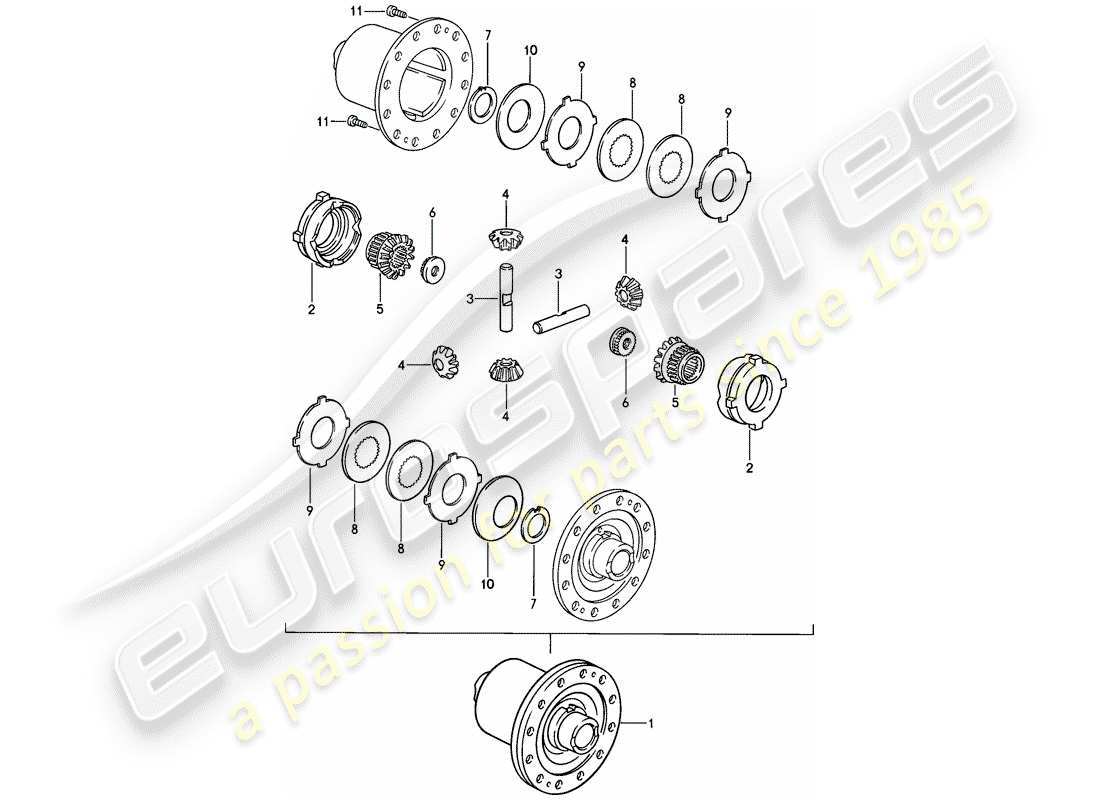 porsche 1980 (928) sperrdifferential - manuelles getriebe ersatzteildiagramm