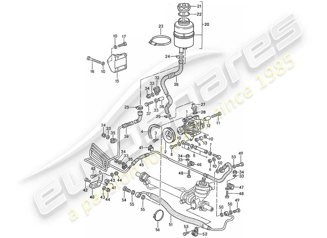 porsche 1990 (944) servolenkung - servolenkpumpe - leitungen ersatzteildiagramm