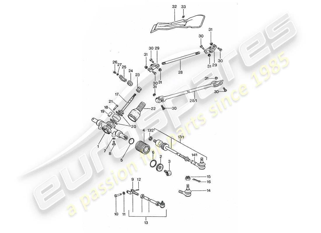 porsche 1977 (911 turbo) lenkgetriebe - lenkgestänge - lenkstange ersatzteildiagramm