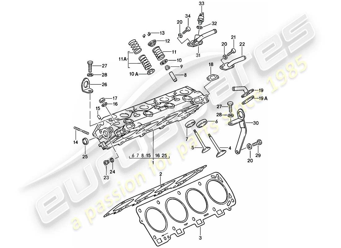 porsche 1982 (928) zylinderkopf teilediagramm