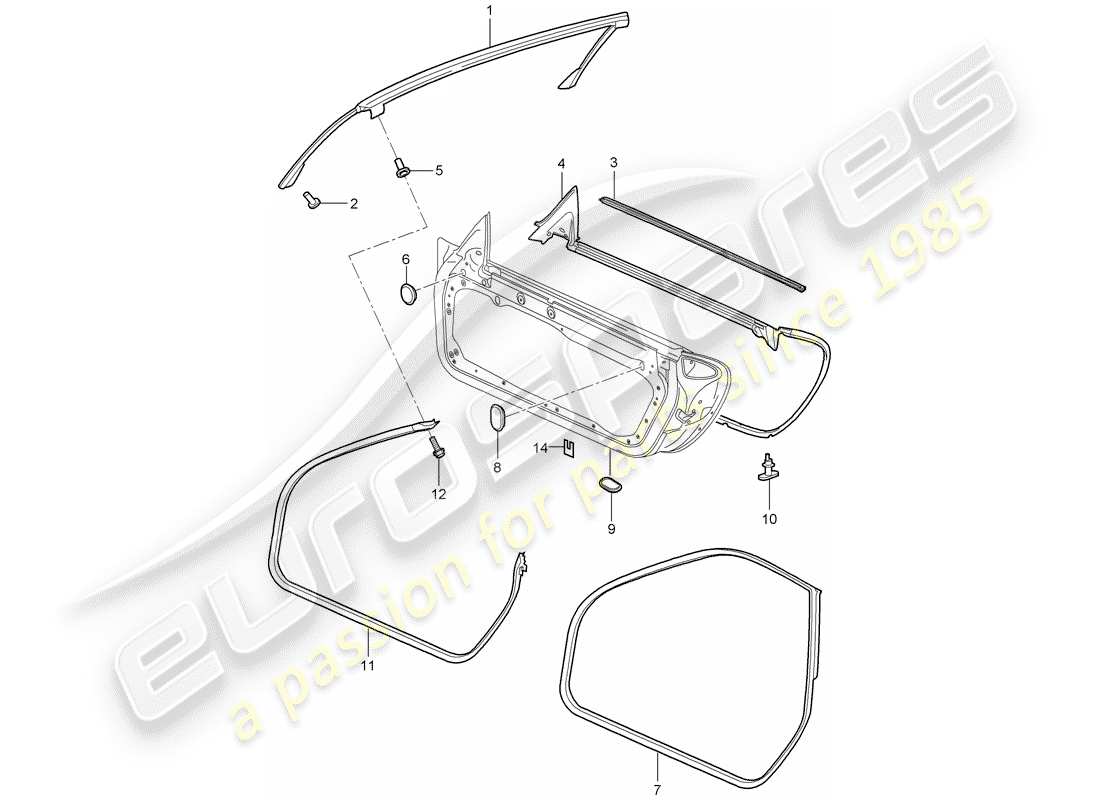 porsche 2007 (997-1 turbo / gt2) türdichtung ersatzteildiagramm