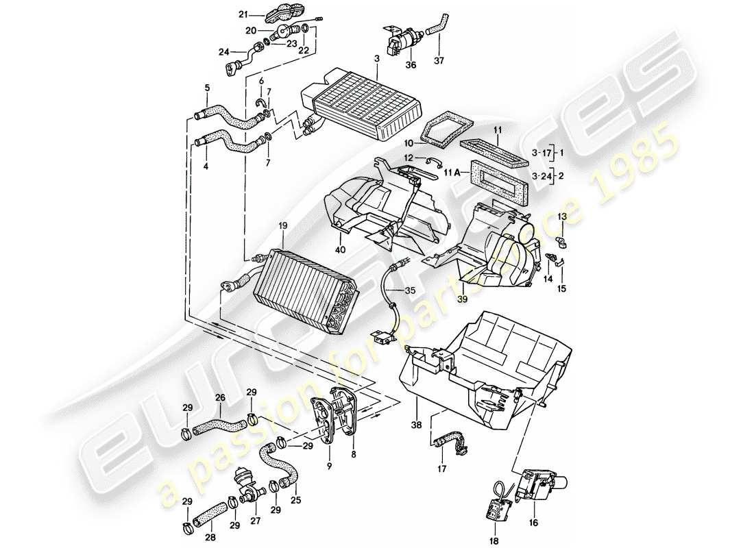 porsche 1988 (944) heizung - klimaanlage ersatzteildiagramm