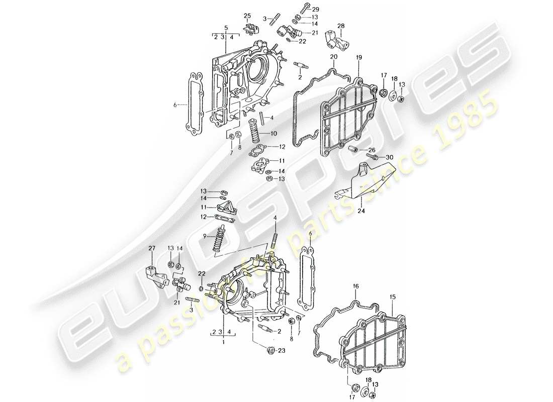 porsche 1998 (993) kettengehäuse - spanner - kette ersatzteildiagramm