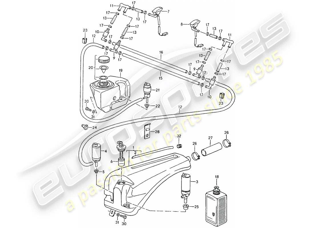 porsche 1992 (964) scheibe - ersatzteildiagramm