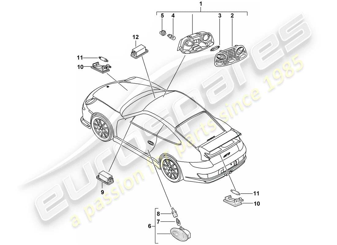 porsche 2010 (997-2 gt3) innenleuchten ersatzteildiagramm