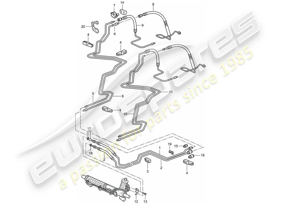 porsche 2002 (996 gt3) servolenkung - leitungen ersatzteildiagramm